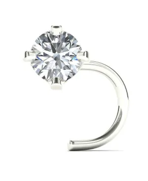 JewelMore 2.5mm (0.05 ct. tw) Diamond 14K White Gold Nose Ring Twist Screw - 20G - White Gold or Yellow Gold