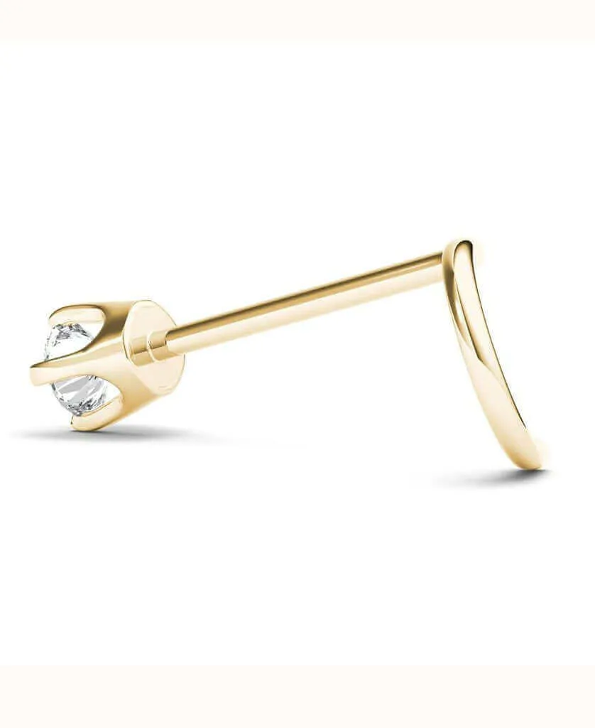 JewelMore 2.5mm (0.05 ct. tw) Diamond 14K White Gold Nose Ring Twist Screw - 20G - White Gold or Yellow Gold