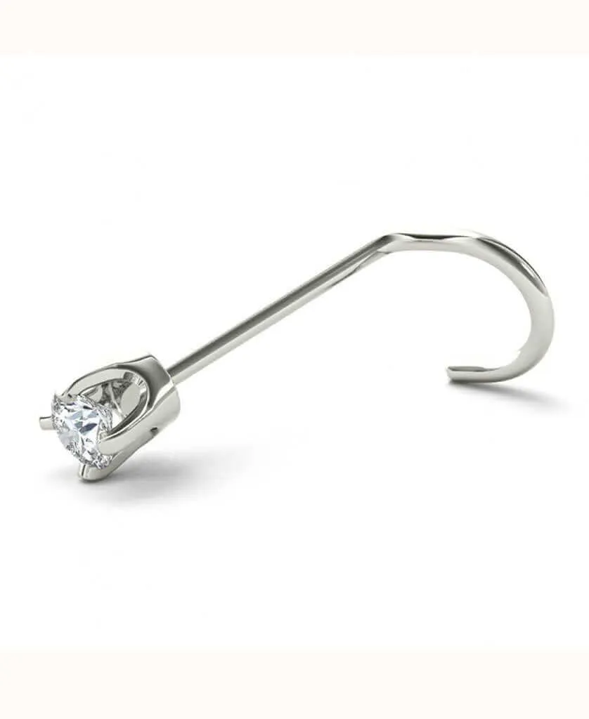 JewelMore 2.5mm (0.05 ct. tw) Diamond 14K White Gold Nose Ring Twist Screw - 20G - White Gold or Yellow Gold