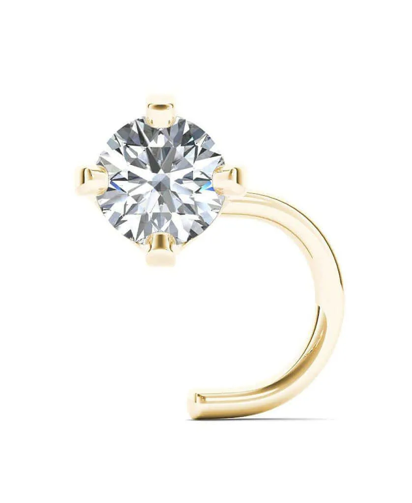 JewelMore 2.5mm (0.05 ct. tw) Diamond 14K White Gold Nose Ring Twist Screw - 20G - White Gold or Yellow Gold