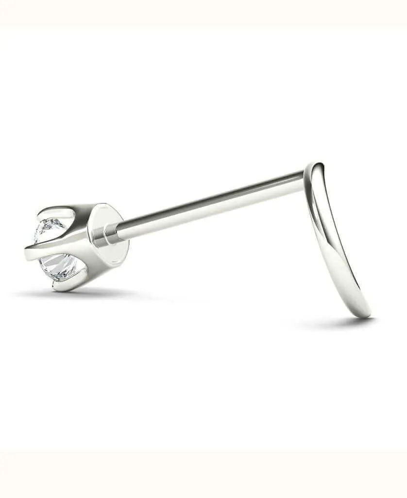 JewelMore 2.5mm (0.05 ct. tw) Diamond 14K White Gold Nose Ring Twist Screw - 20G - White Gold or Yellow Gold