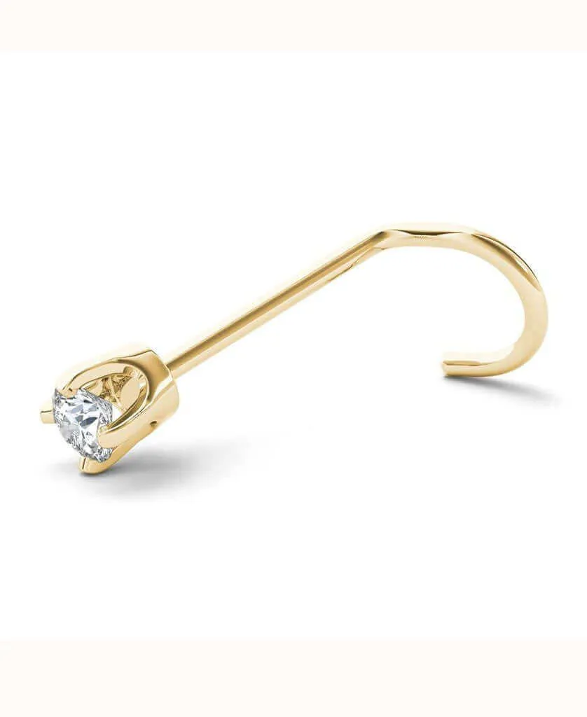JewelMore 2.5mm (0.05 ct. tw) Diamond 14K White Gold Nose Ring Twist Screw - 20G - White Gold or Yellow Gold