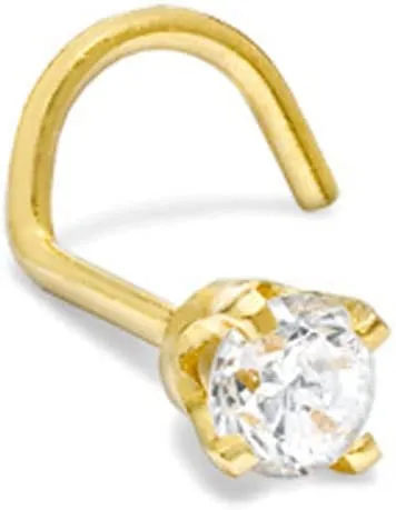 JewelMore Diamond Nose Stud 14K White or Yellow Gold Nose Ring Twist Screw 20 Gauge I1 Clarity (3mm 0.1 ct. tw)