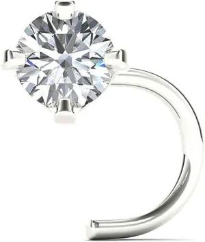 JewelMore Diamond Nose Stud 14K White or Yellow Gold Nose Ring Twist Screw 20 Gauge I1 Clarity (3mm 0.1 ct. tw)