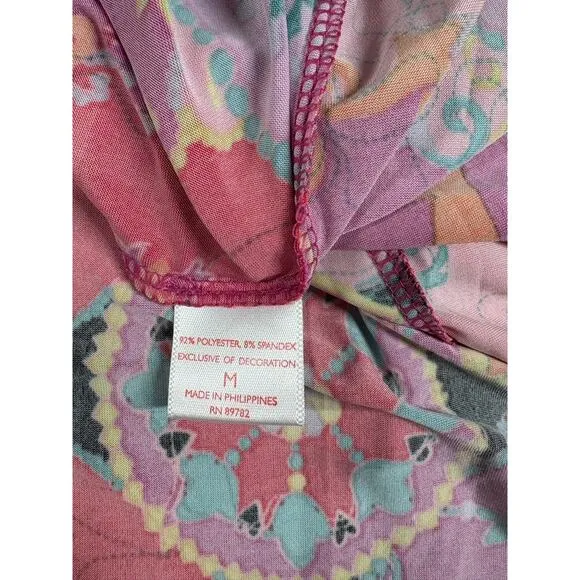 Josie Natori Robe Womens Size M Pink Paisley Kimono Short Groovy Vibrant Retro