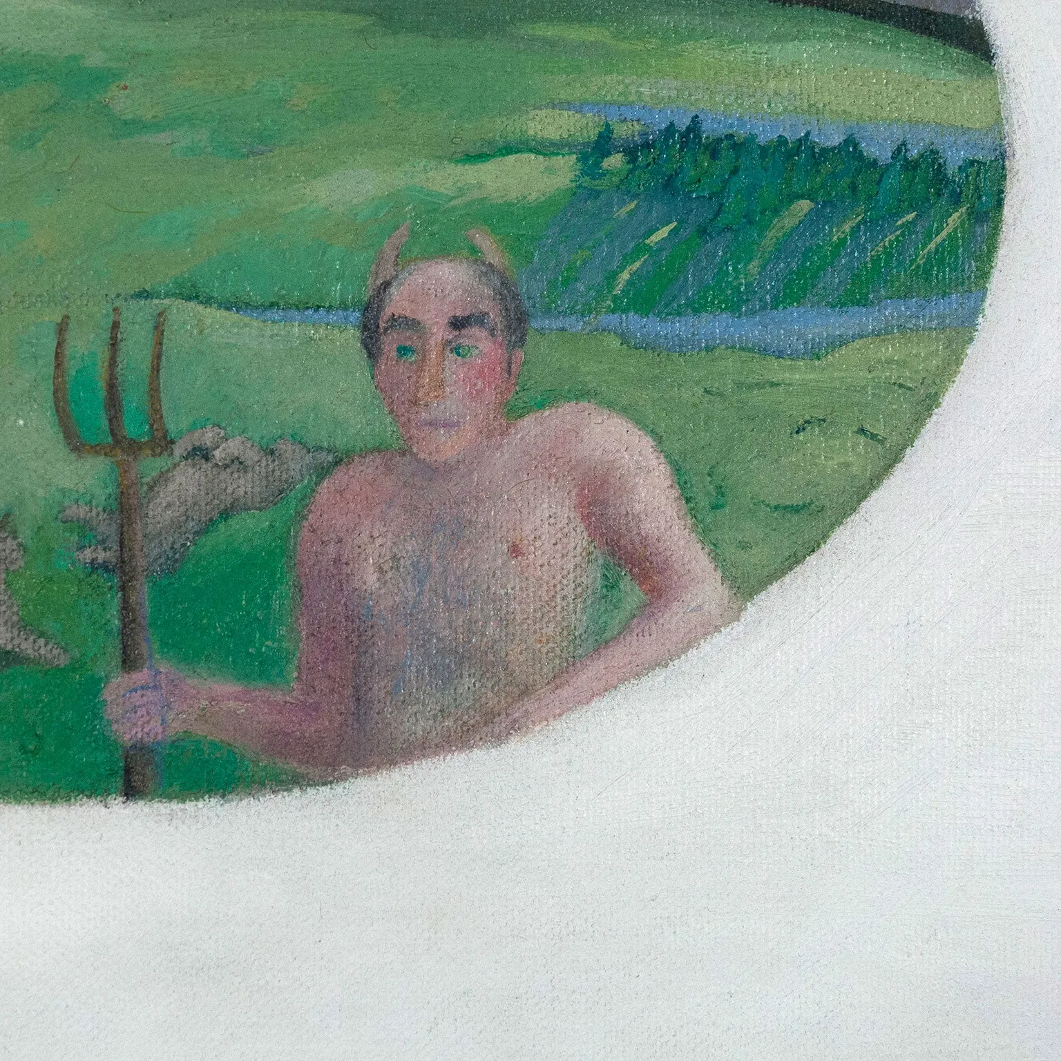 JOYCE WIELAND "MAN WITH PITCHFORK", CIRCA 1982