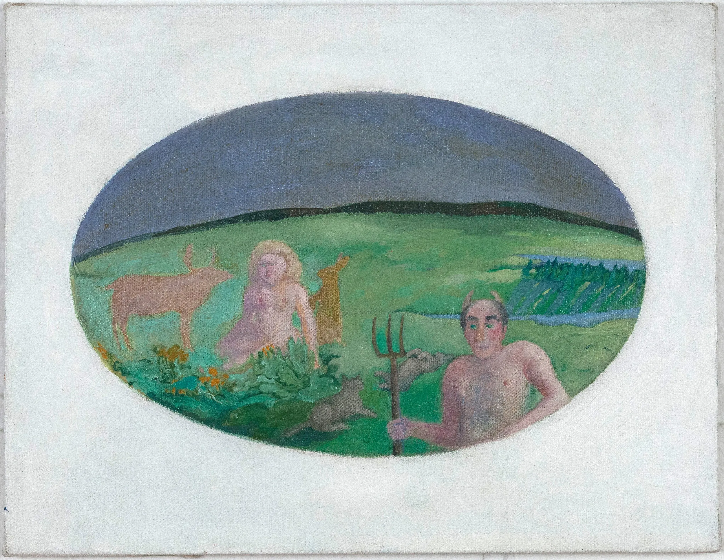 JOYCE WIELAND "MAN WITH PITCHFORK", CIRCA 1982