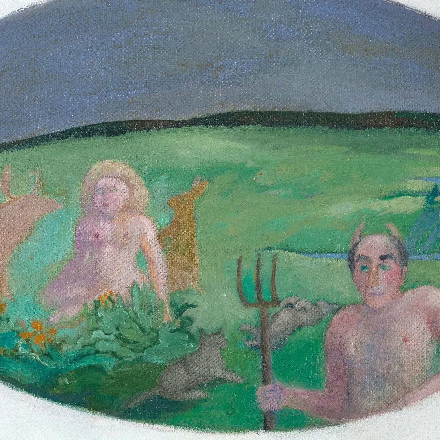 JOYCE WIELAND "MAN WITH PITCHFORK", CIRCA 1982