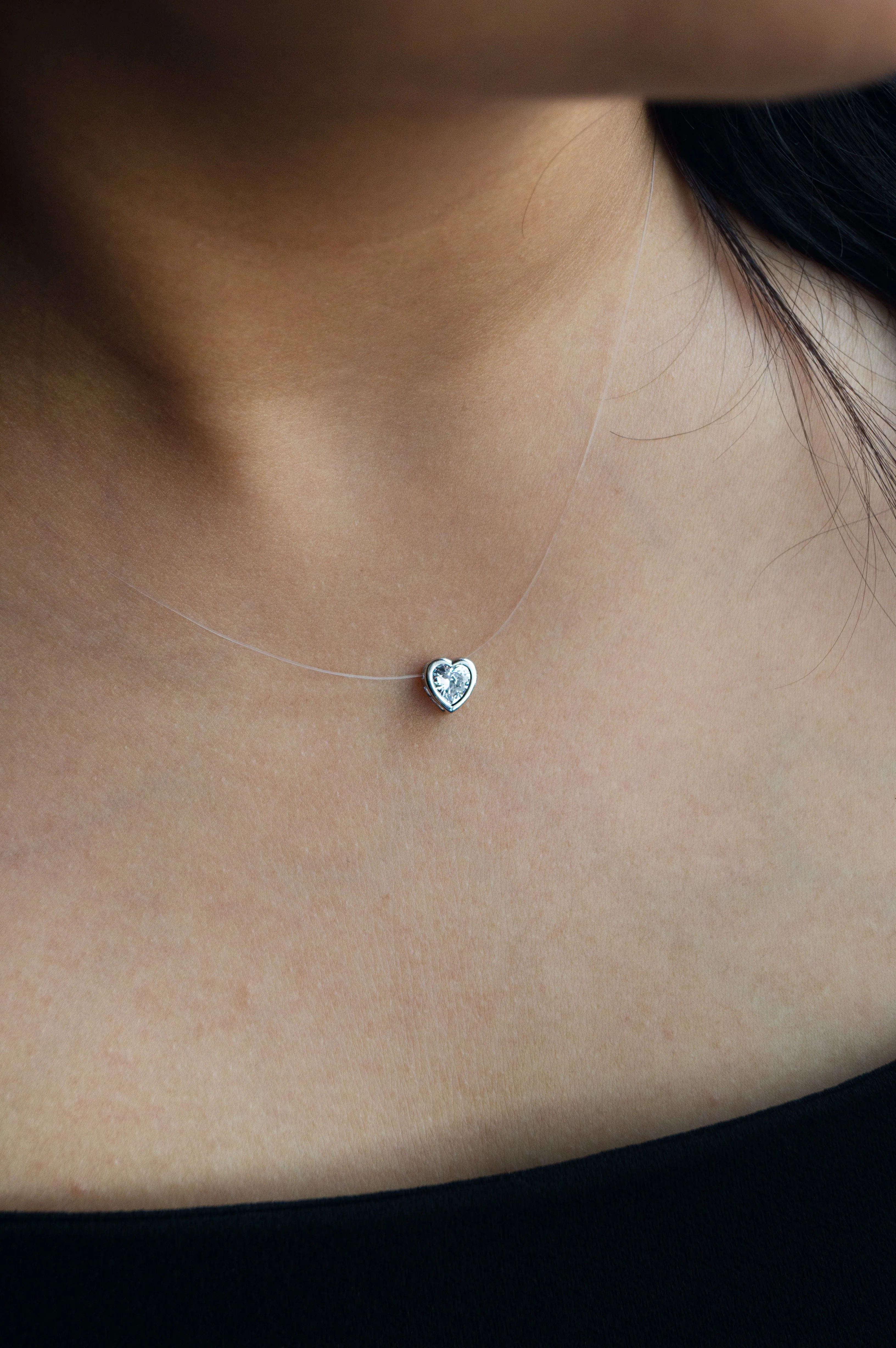 Just The Pretty Heart Rose Gold Plated Sterling Silver Pendant Nylon Thread Necklace