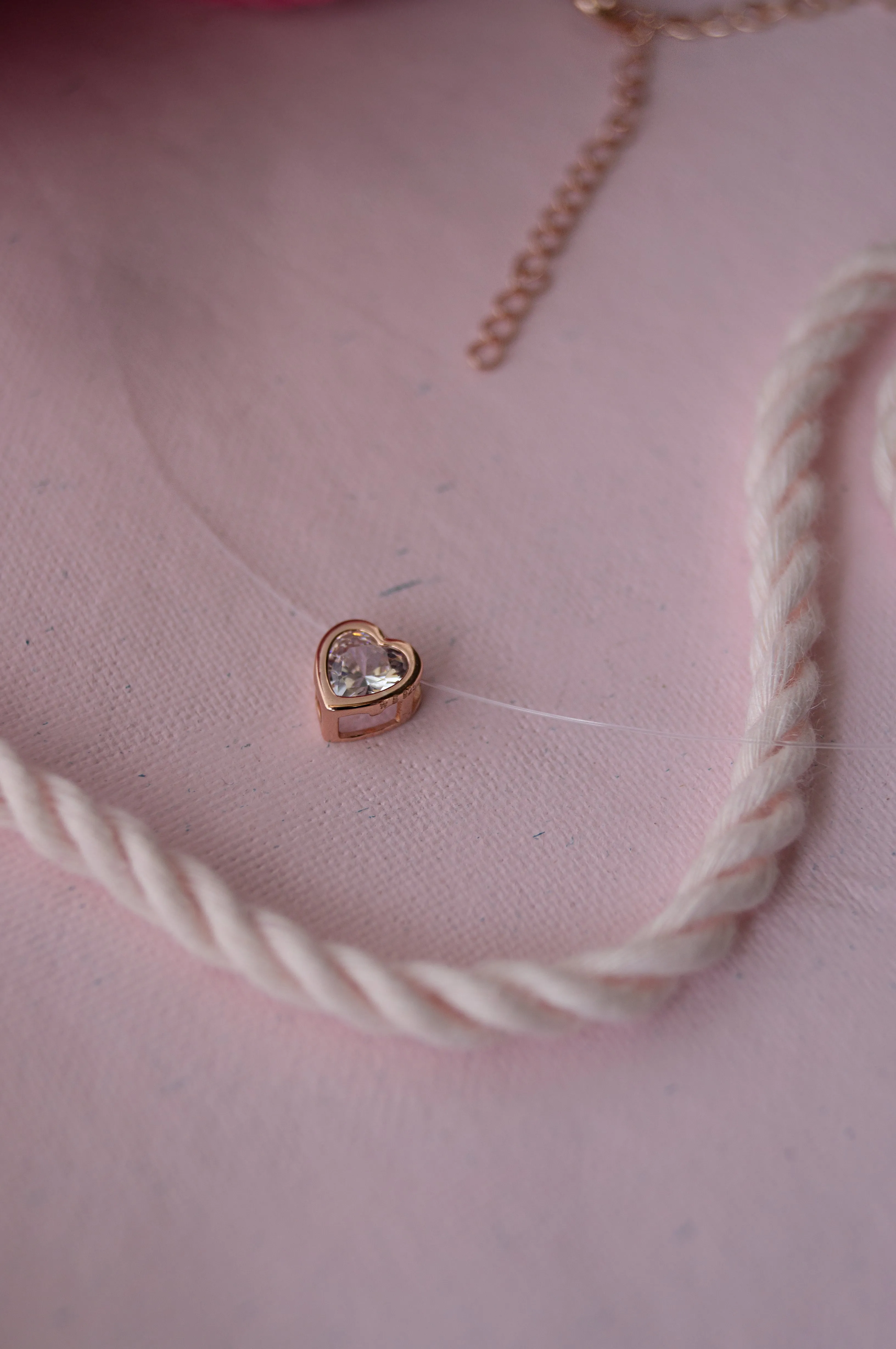 Just The Pretty Heart Rose Gold Plated Sterling Silver Pendant Nylon Thread Necklace