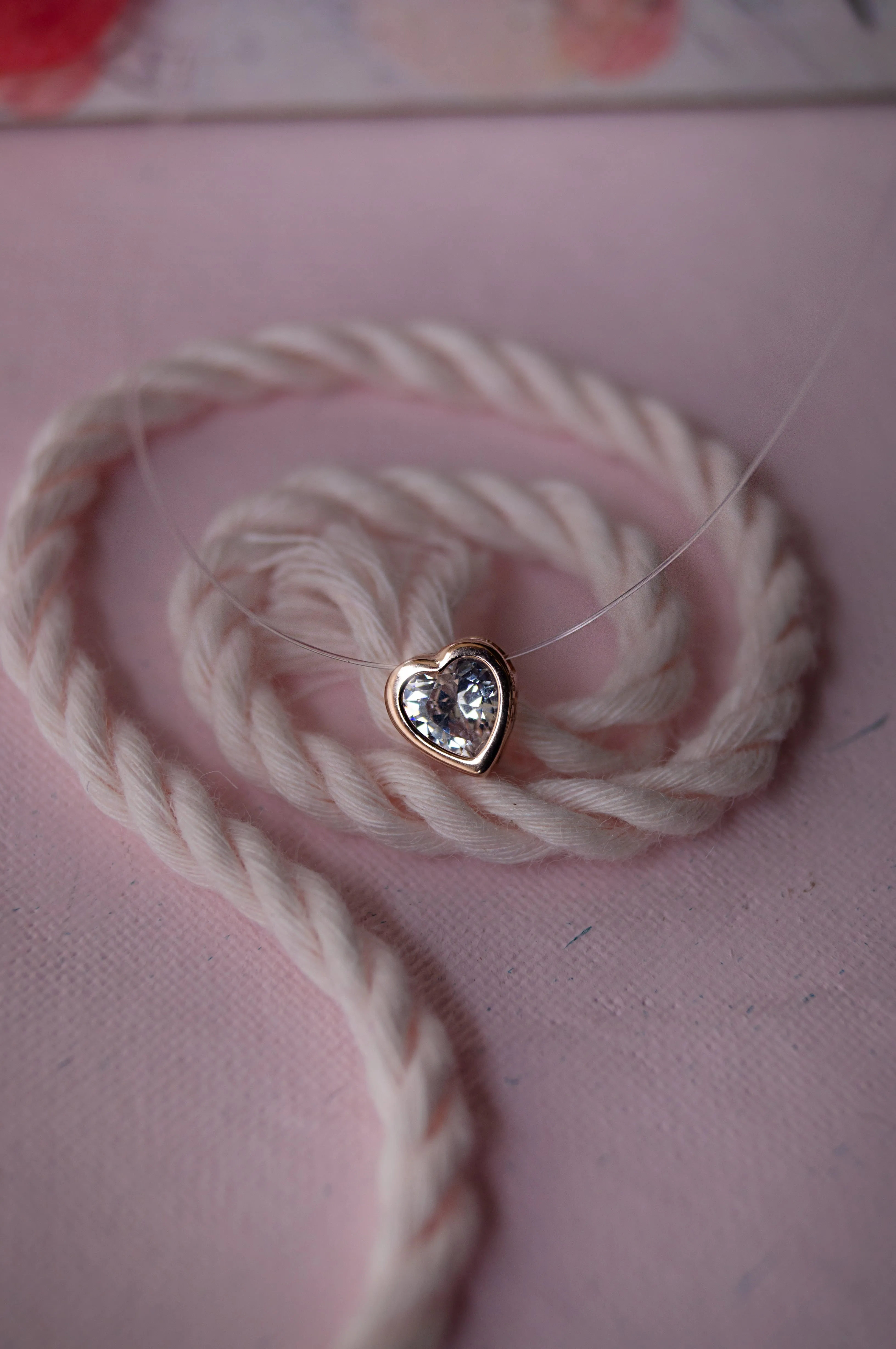 Just The Pretty Heart Rose Gold Plated Sterling Silver Pendant Nylon Thread Necklace