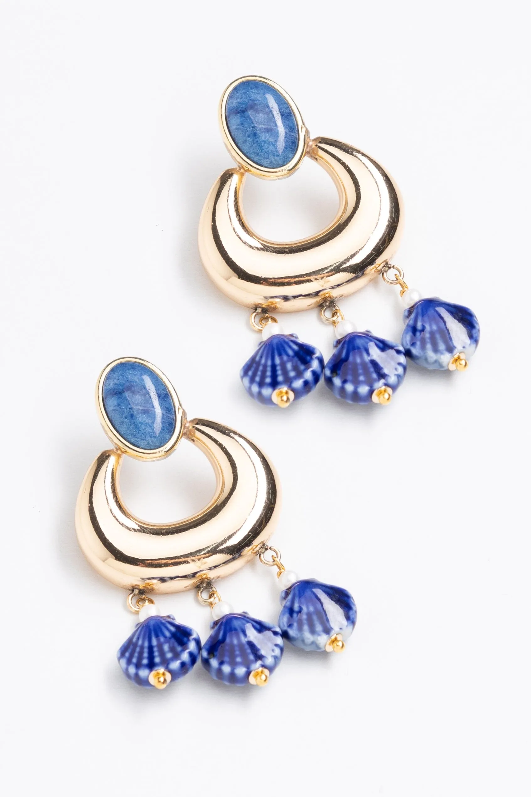 Lapis Mix Gold Shell Drop Earrings