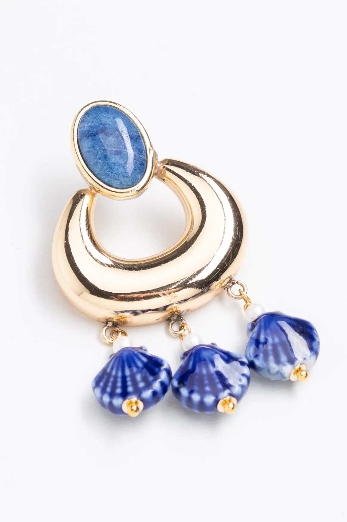 Lapis Mix Gold Shell Drop Earrings