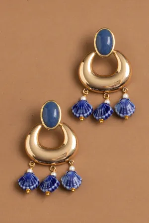 Lapis Mix Gold Shell Drop Earrings