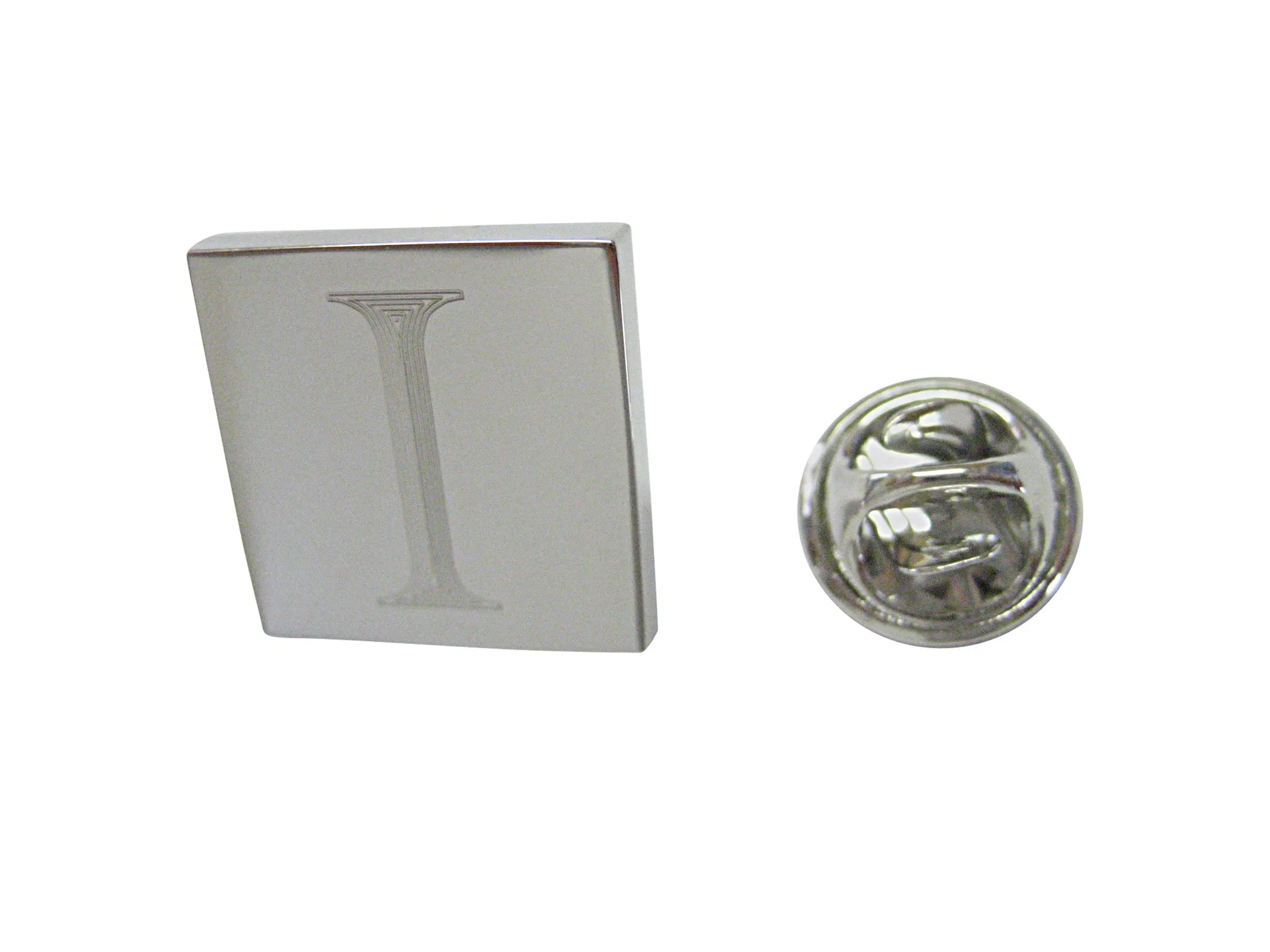 Letter I Etched Monogram Pendant Lapel Pin