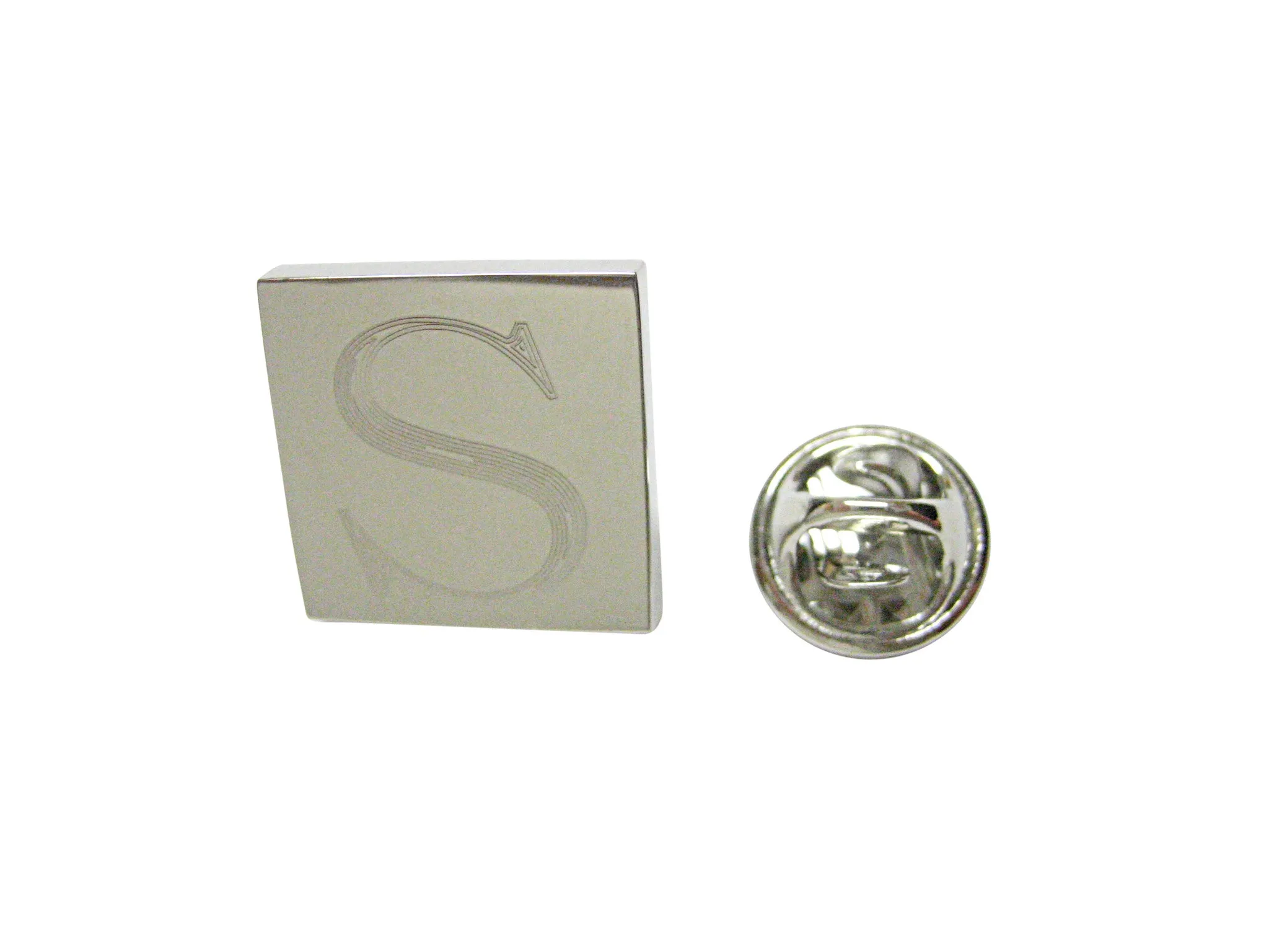 Letter S Etched Monogram Pendant Lapel Pin