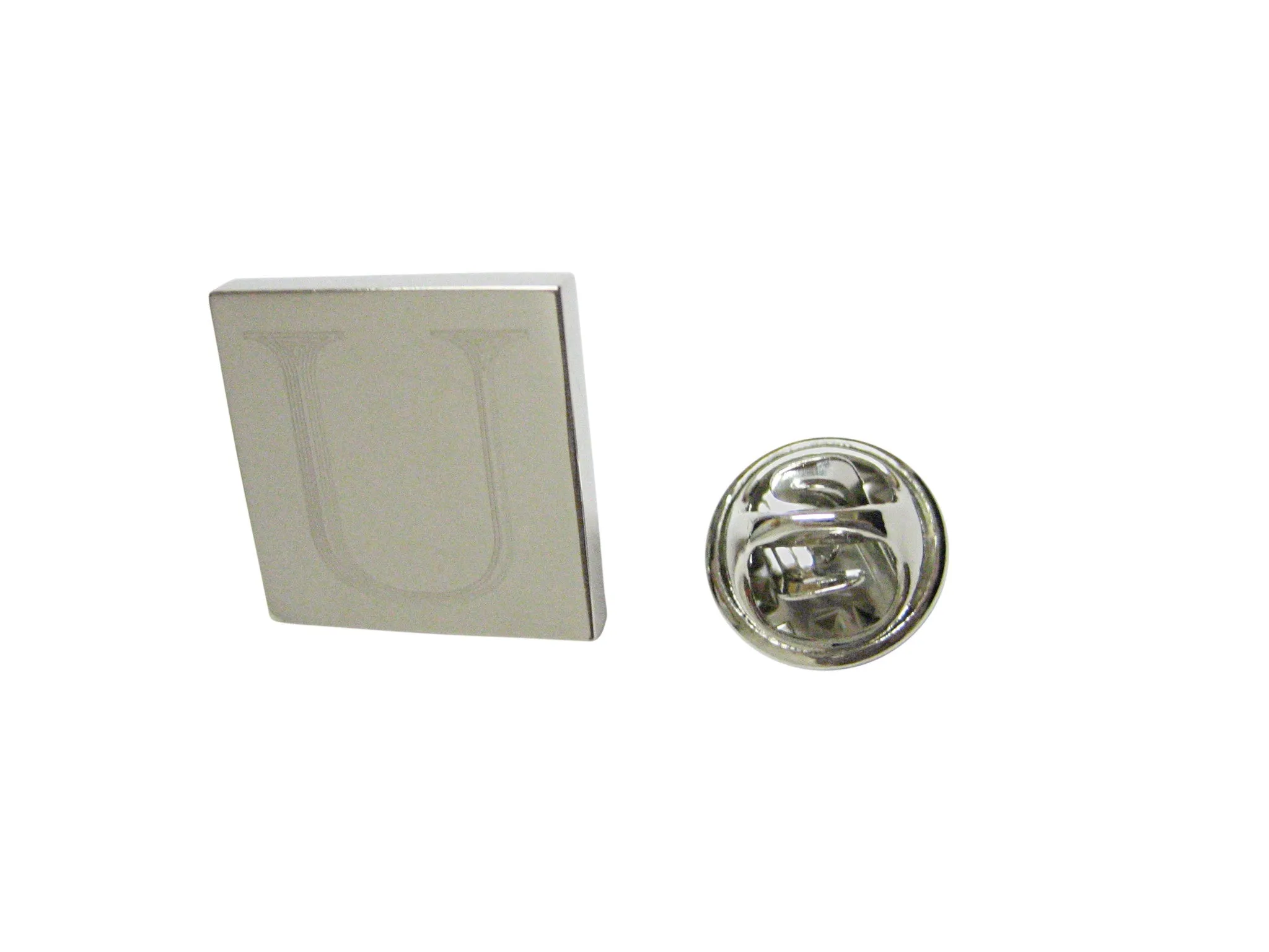 Letter U Etched Monogram Pendant Lapel Pin