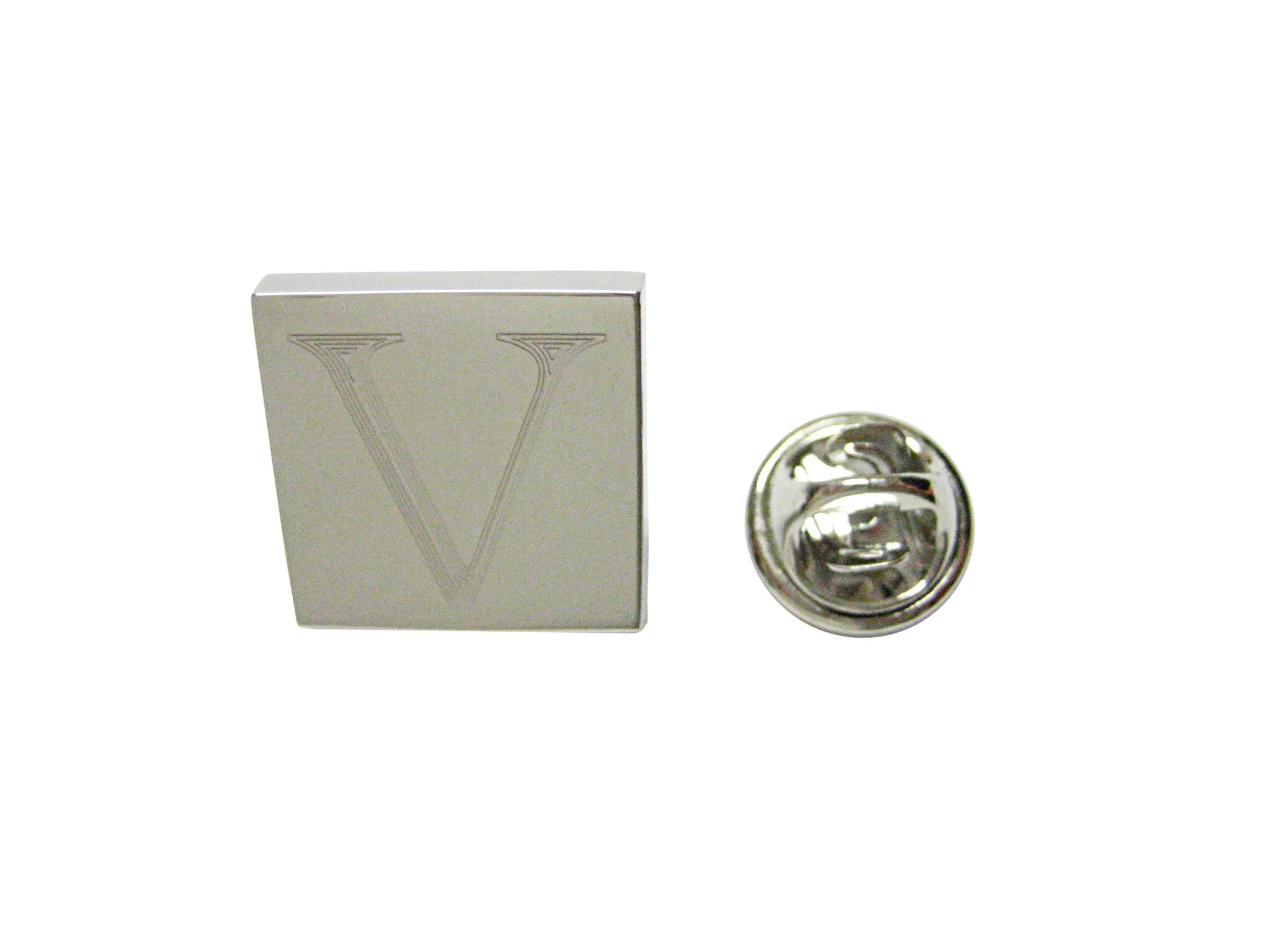 Letter V Etched Monogram Pendant Lapel Pin