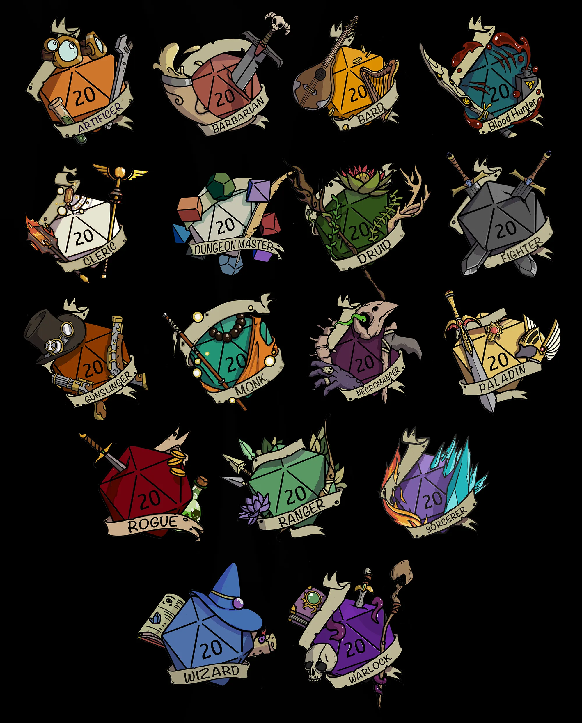 Loot Tavern D&D D20 Class Enamel Pins