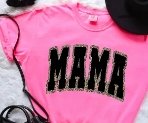 Mama Leopard Outlined Neon Pink Graphic Tee