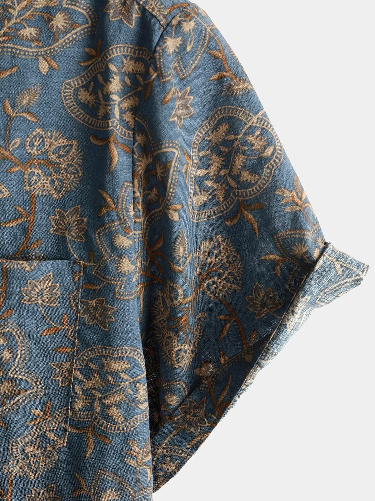 Men's Paisley Vintage Floral 70s Retro Button Up Beach Short Sleeve Shirt