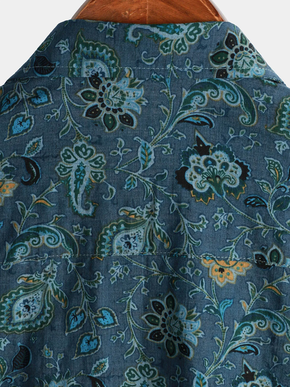 Men's Paisley Vintage Floral Retro Button Up Blue Summer Holiday Short Sleeve Shirt