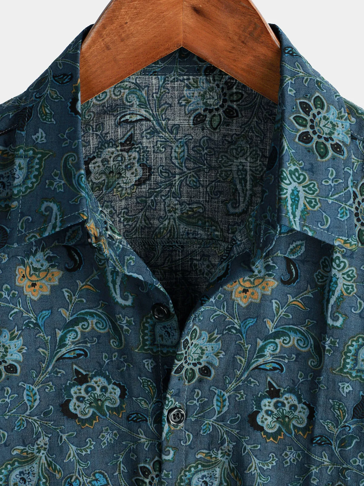 Men's Paisley Vintage Floral Retro Button Up Blue Summer Holiday Short Sleeve Shirt