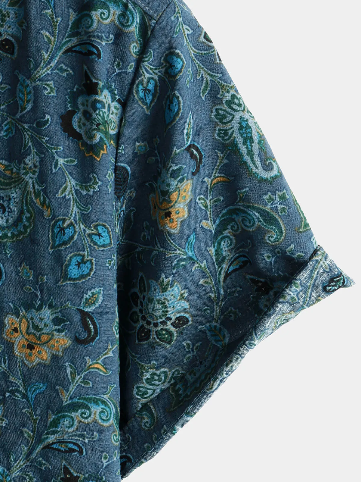 Men's Paisley Vintage Floral Retro Button Up Blue Summer Holiday Short Sleeve Shirt