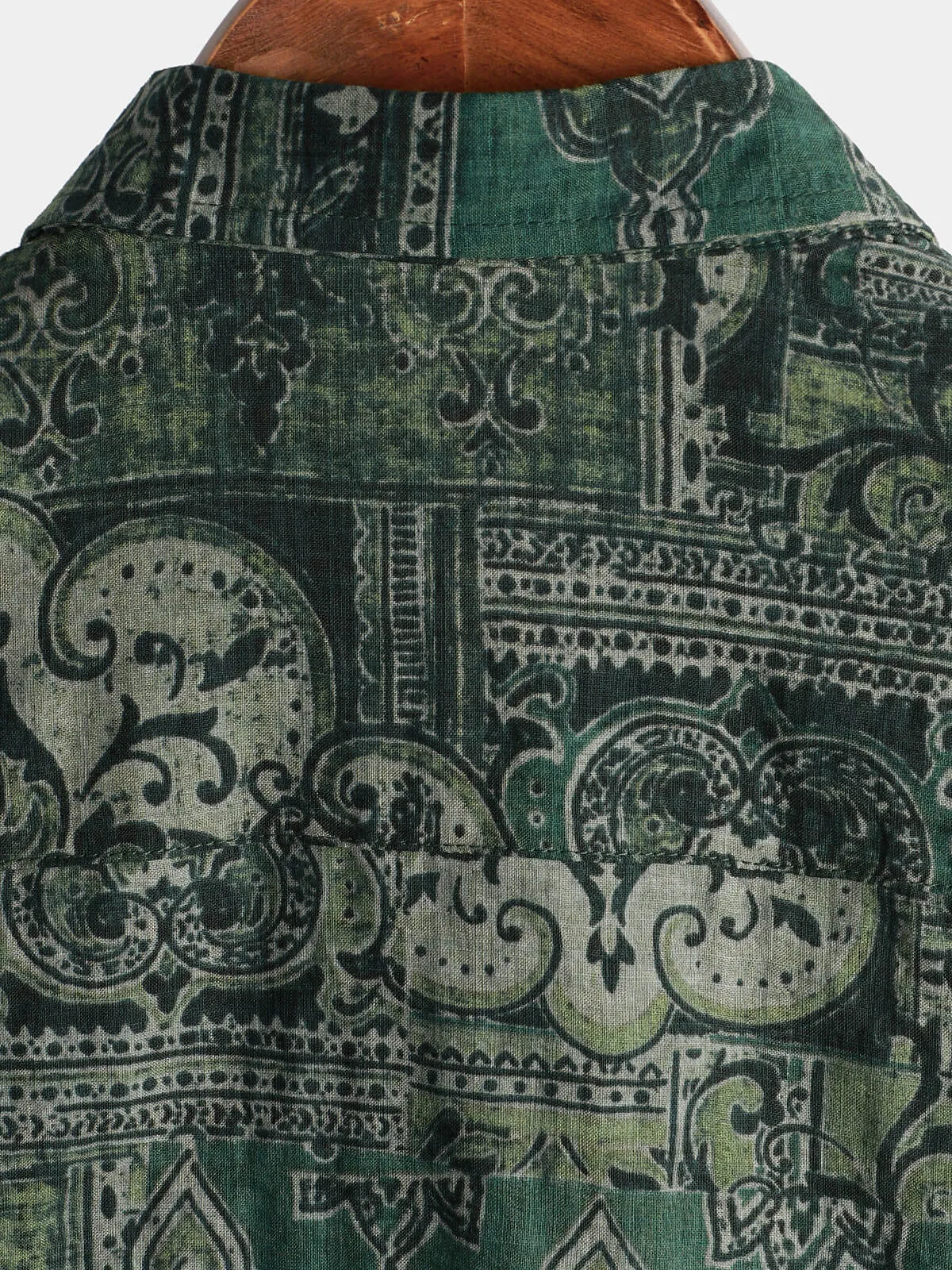 Men's Retro Floral Paisley Print Cotton Button Up Vintage Holiday Western Green Short Sleeve Shirt