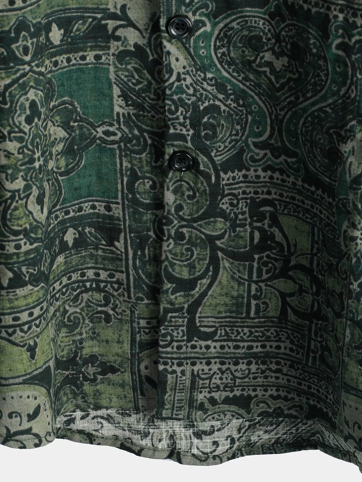 Men's Retro Floral Paisley Print Cotton Button Up Vintage Holiday Western Green Short Sleeve Shirt