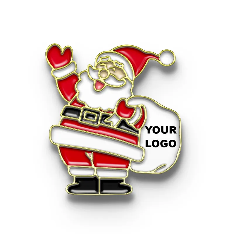 Merry Christmas Lapel Pin with Custom Logo - Santa