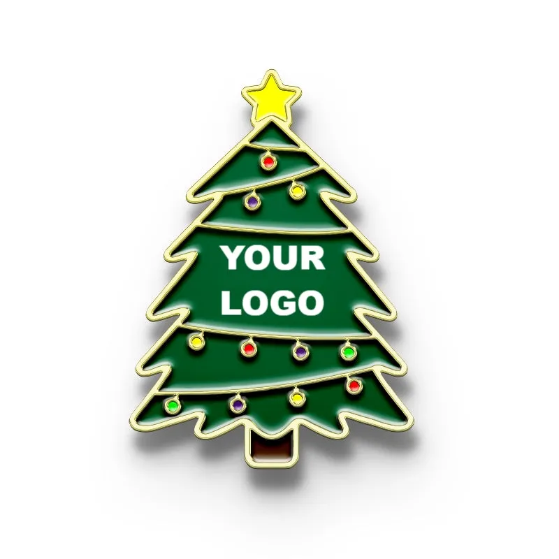 Merry Christmas Lapel Pin with Custom Logo - Tree