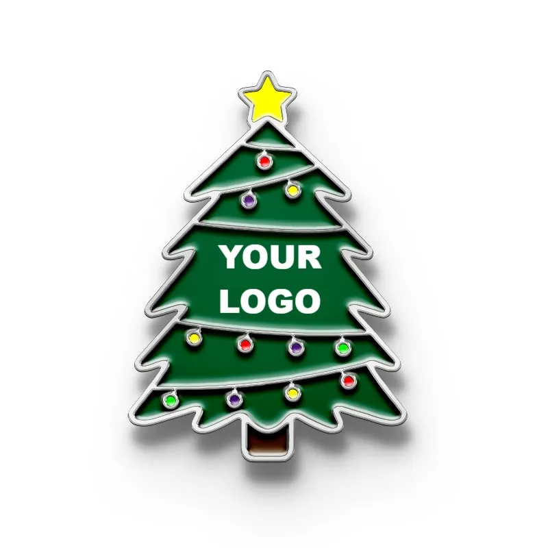 Merry Christmas Lapel Pin with Custom Logo - Tree