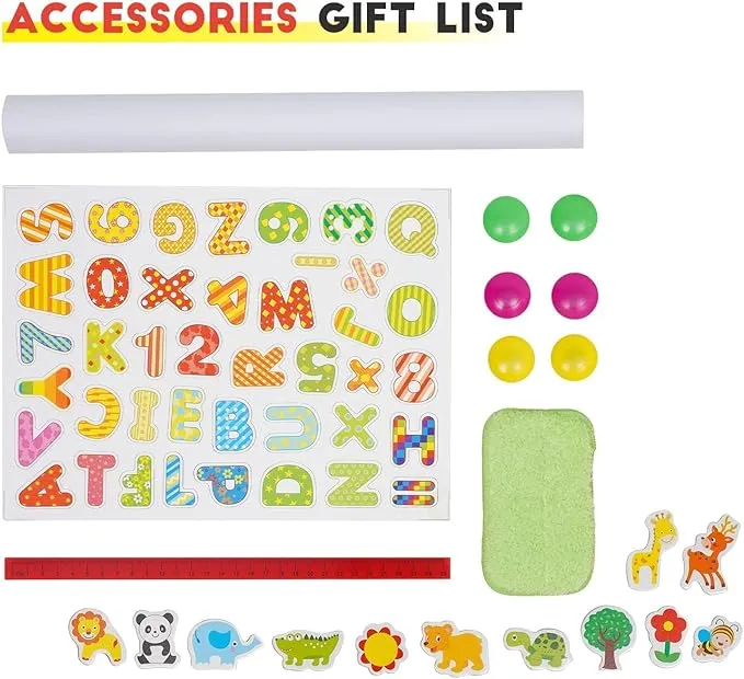 Montessori Height Adjustable Eco Folding Wood Easel | Whiteboard, Blackboard | Paper Roll | Large Accessory Pack | 3-8 Years