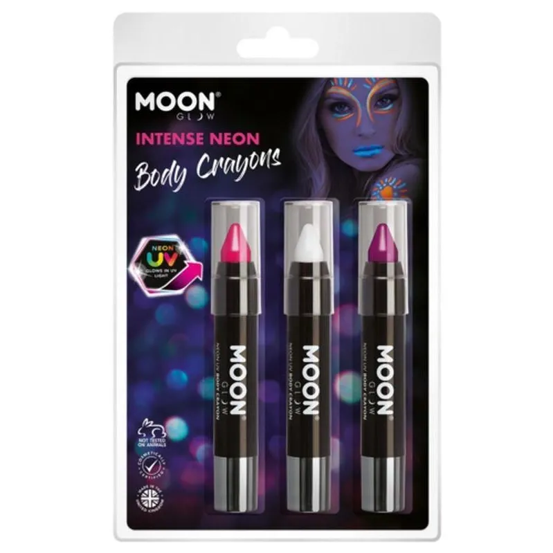 Moon Glow Intense Neon Uv Body Crayons, Pink, White, Purple