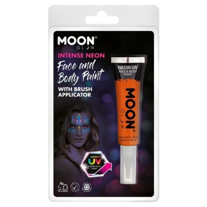 Moon Glow Intense Neon Uv Face Paint, Orange With Brush Applicator