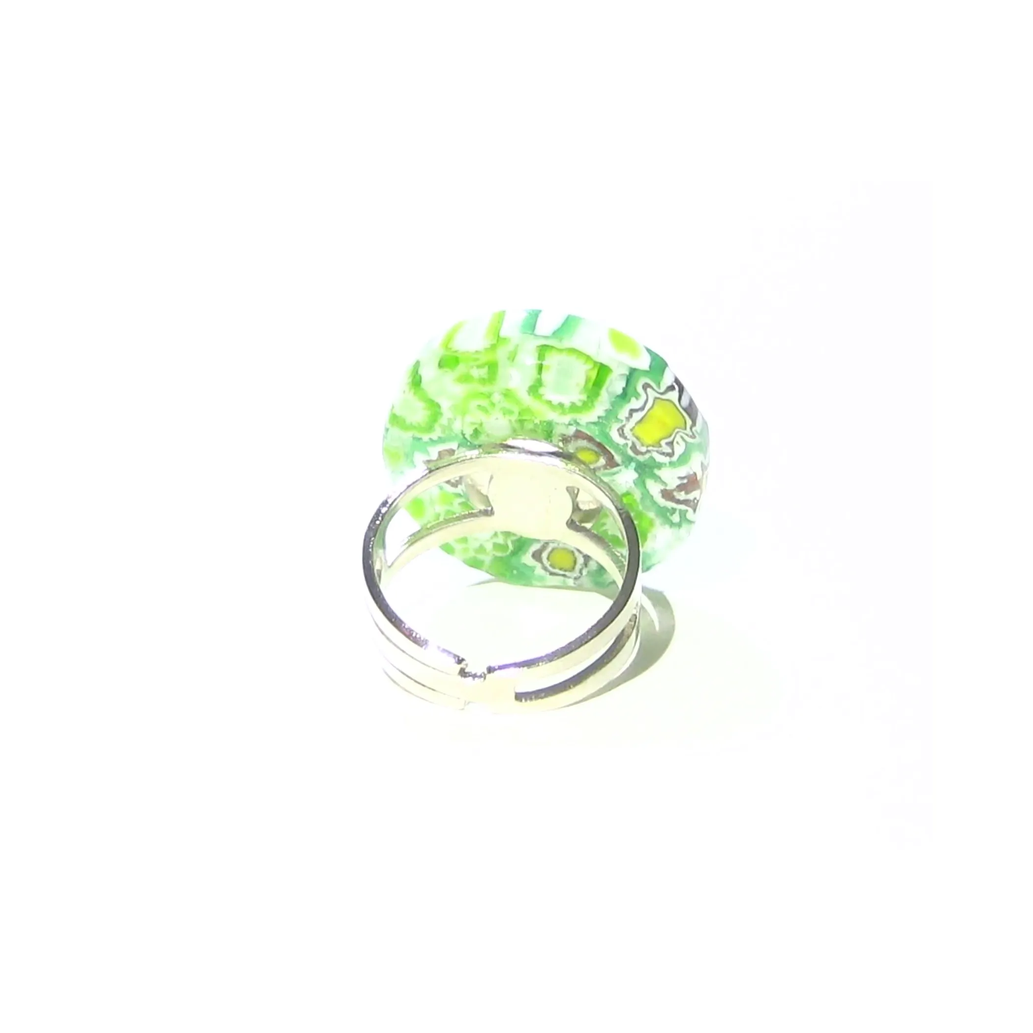 Murano Glass Green and White Large Millefiori Ring