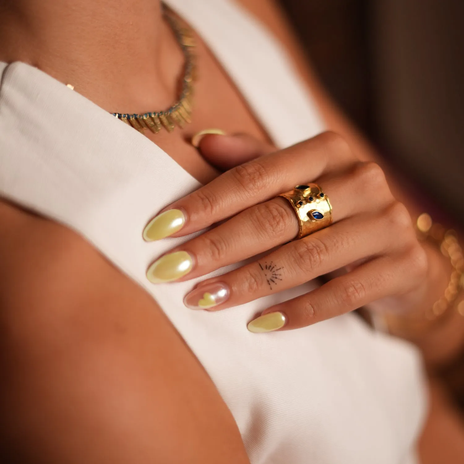 Mystic Sapphire & Gold Chunky Cuff Ring