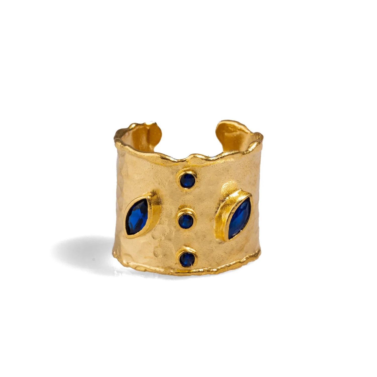 Mystic Sapphire & Gold Chunky Cuff Ring
