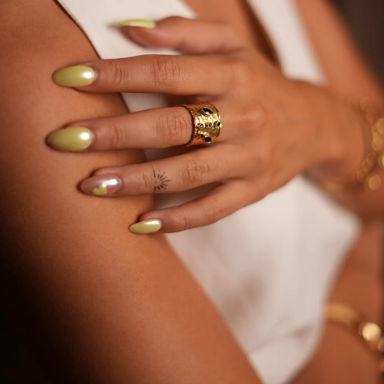 Mystic Sapphire & Gold Chunky Cuff Ring