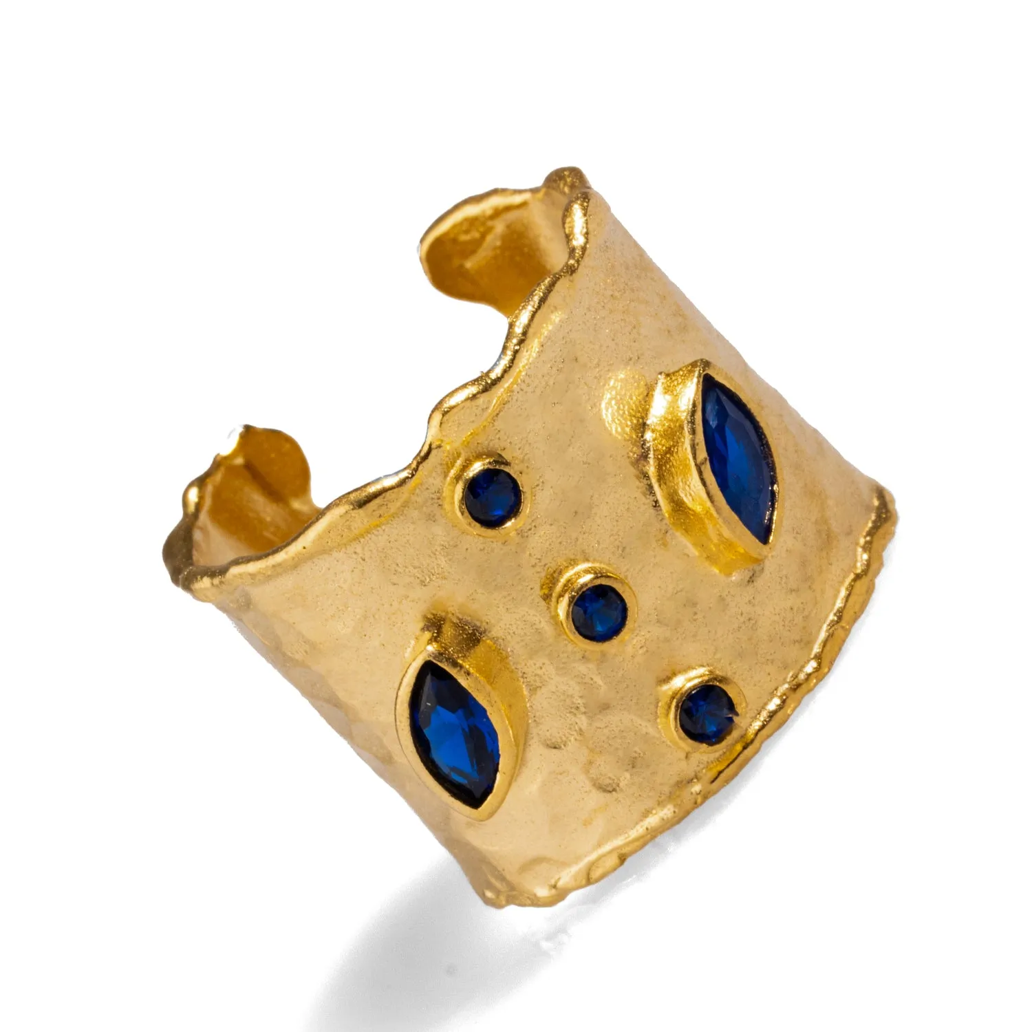 Mystic Sapphire & Gold Chunky Cuff Ring