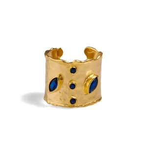 Mystic Sapphire & Gold Chunky Cuff Ring
