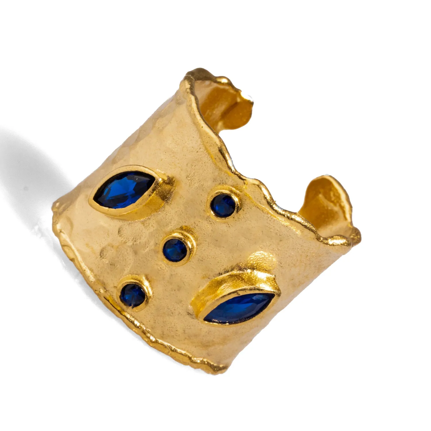 Mystic Sapphire & Gold Chunky Cuff Ring