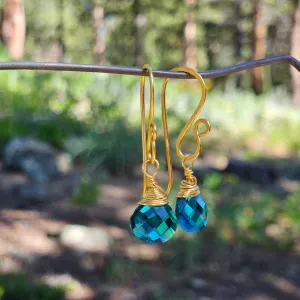 Neon Apatite Radiant Raindrop Earrings - Gold