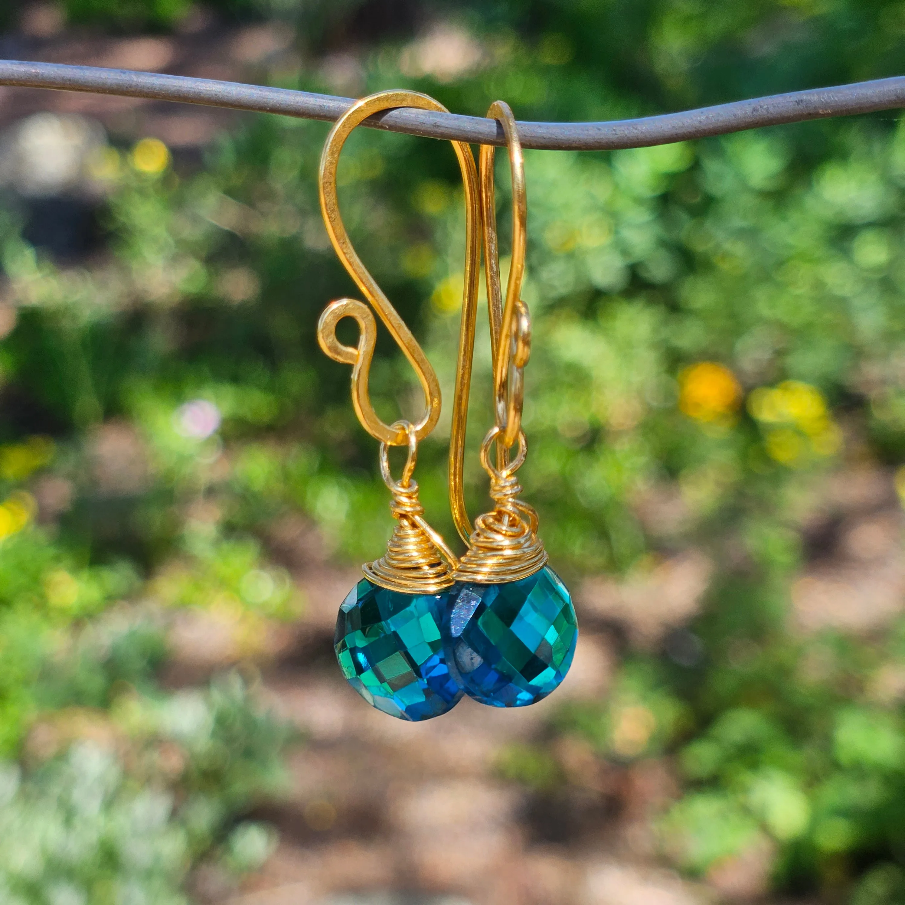 Neon Apatite Radiant Raindrop Earrings - Gold