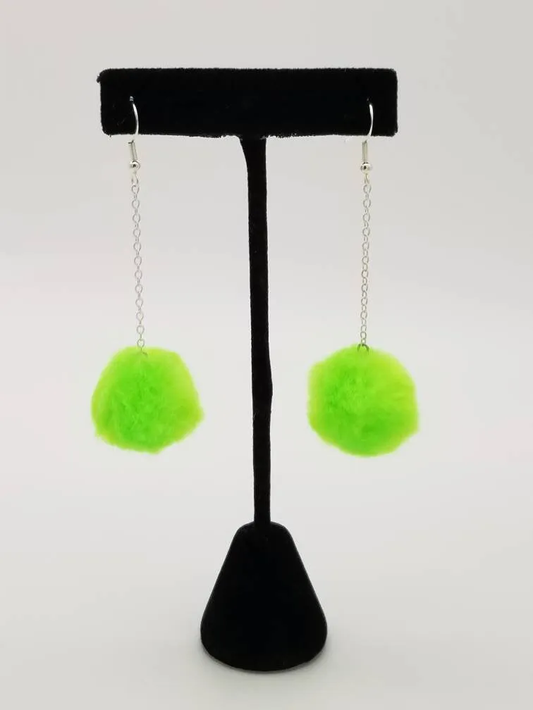 Neon Pom Pom Chain Drop Earrings