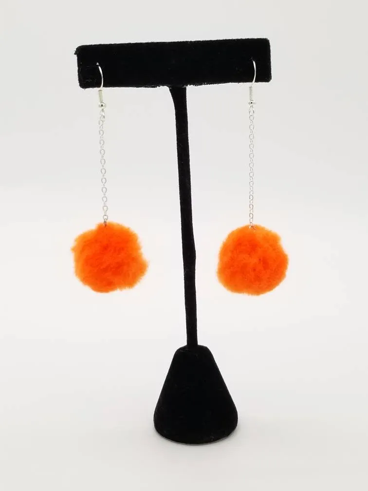 Neon Pom Pom Chain Drop Earrings