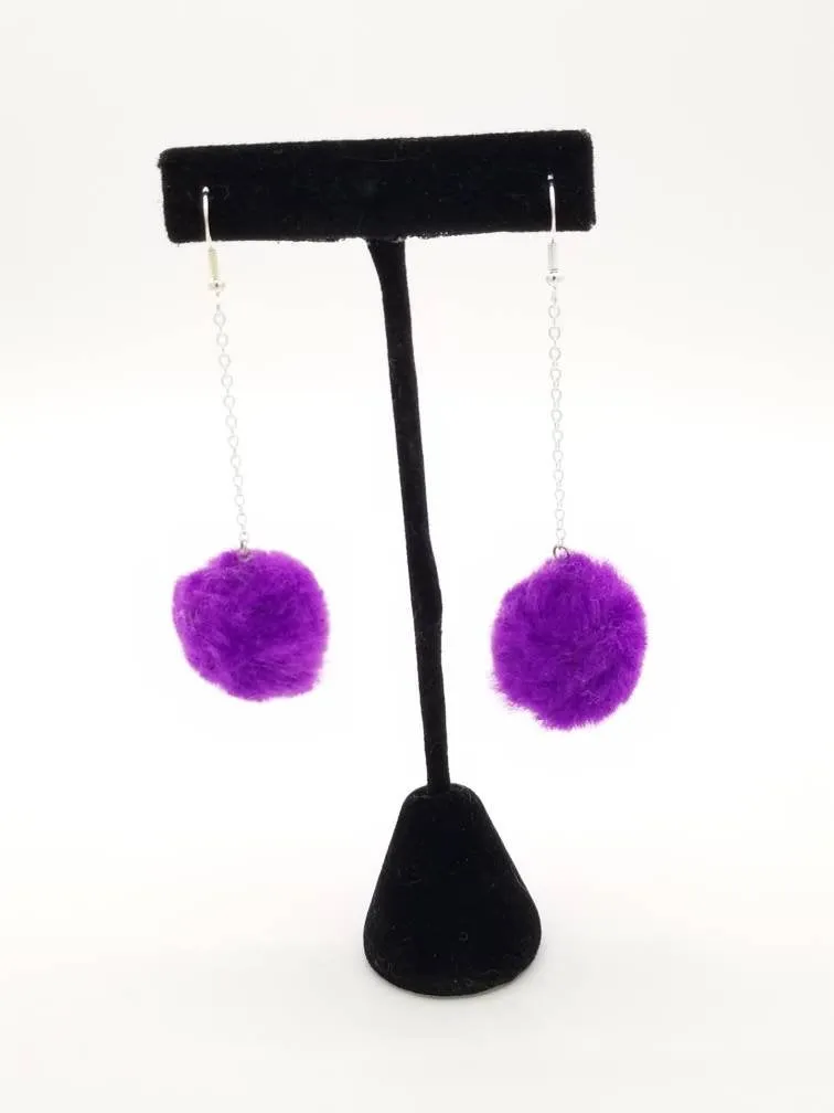 Neon Pom Pom Chain Drop Earrings