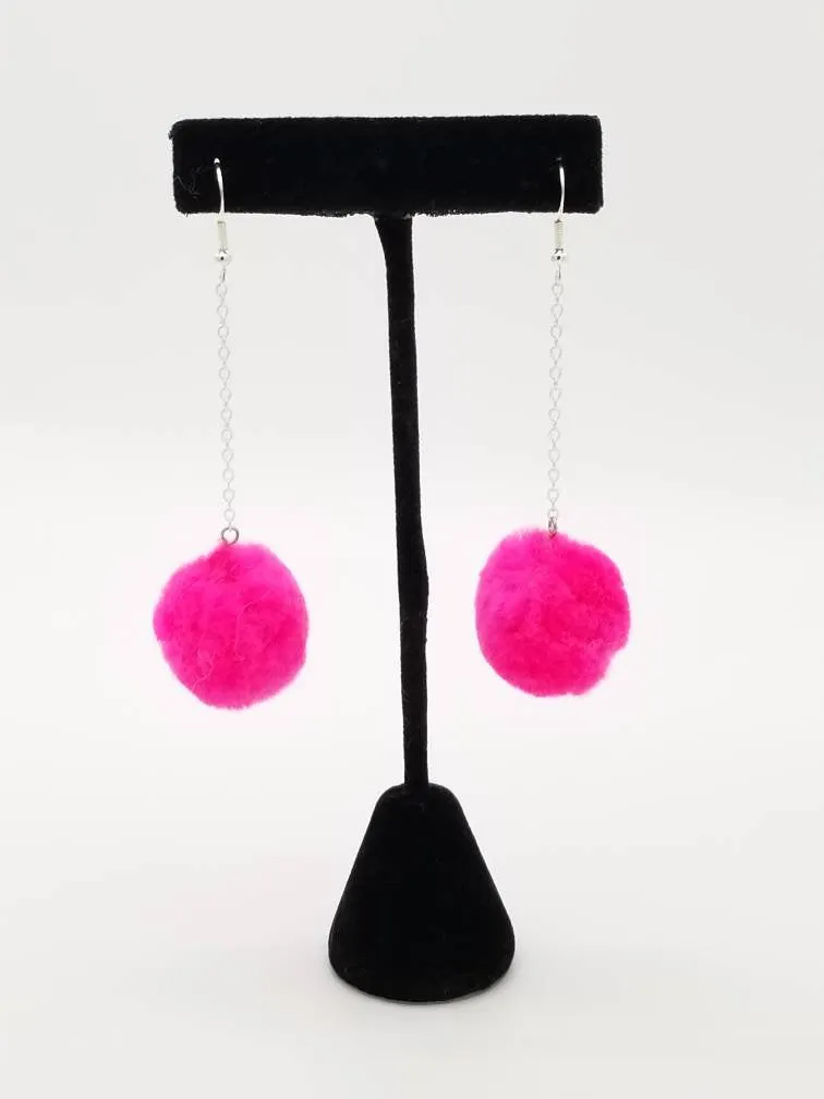 Neon Pom Pom Chain Drop Earrings