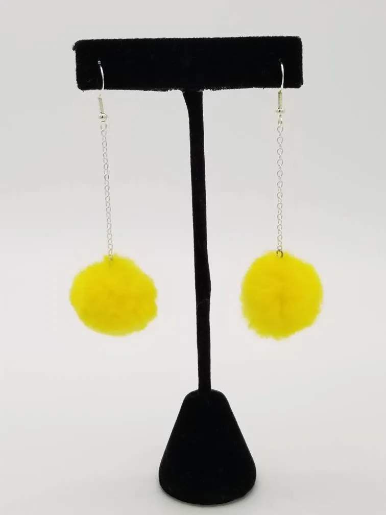 Neon Pom Pom Chain Drop Earrings